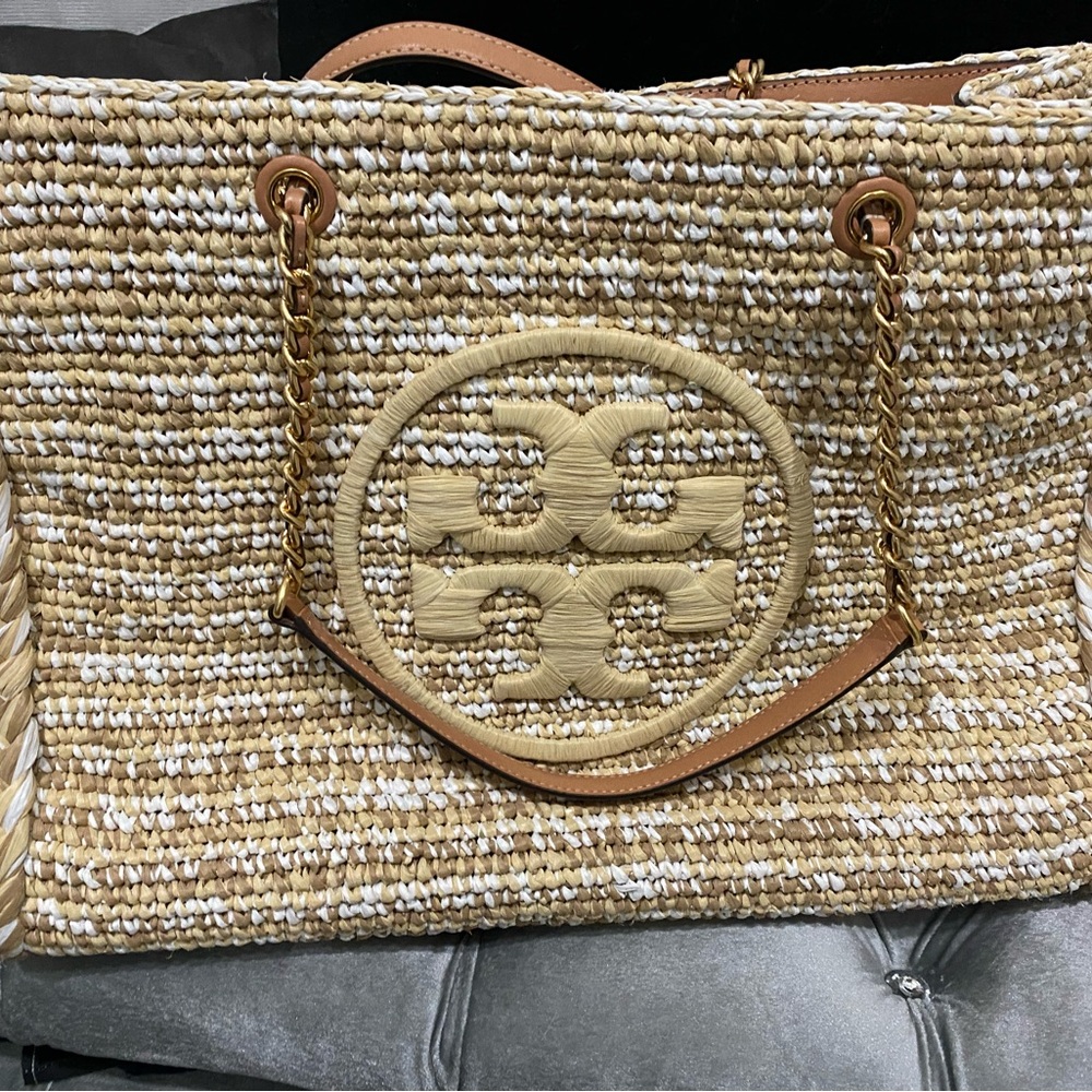 Large Tory Burch Ella Raffia Straw Tote Bag - Picture 13 of 13